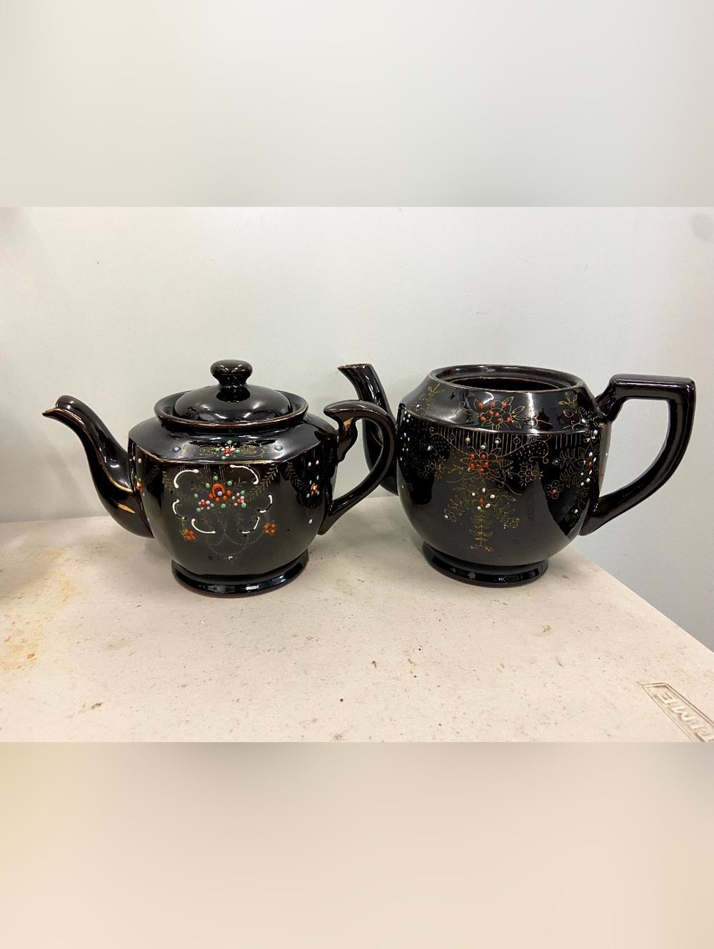 Vintage Japan Marked Decorative Teapots In Brown and Gold